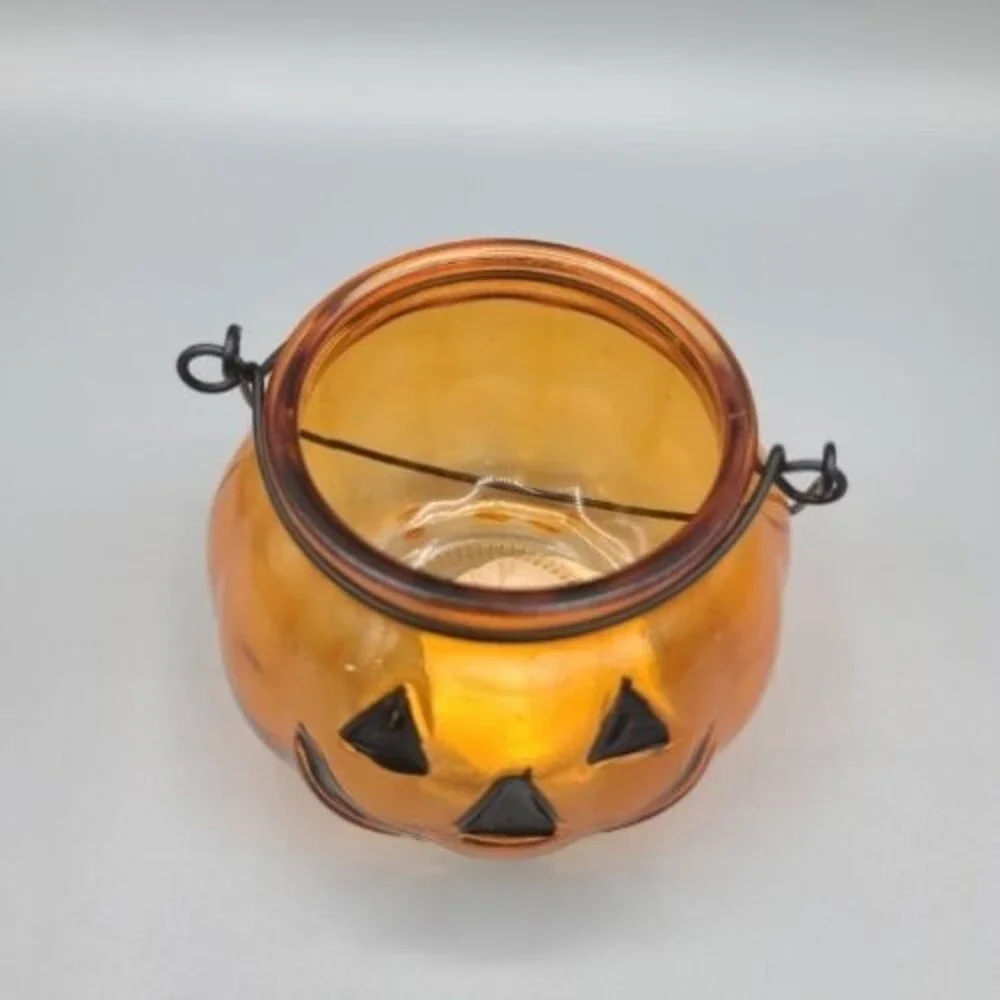 Glass Pumpkin Tealight Votive Candleholder 3x4 Jack O' Lantern